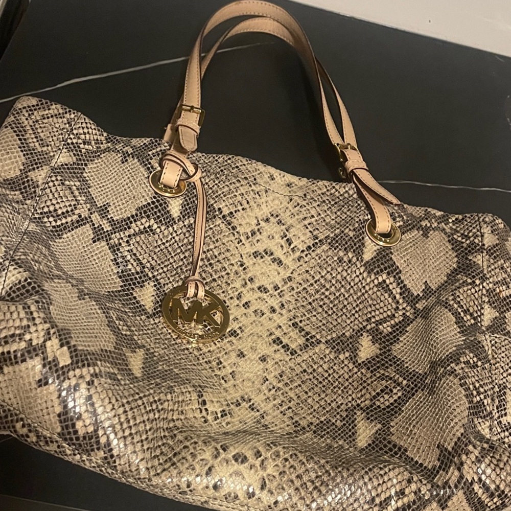 Michael Kors Python Pattern Tote - Beige and Black